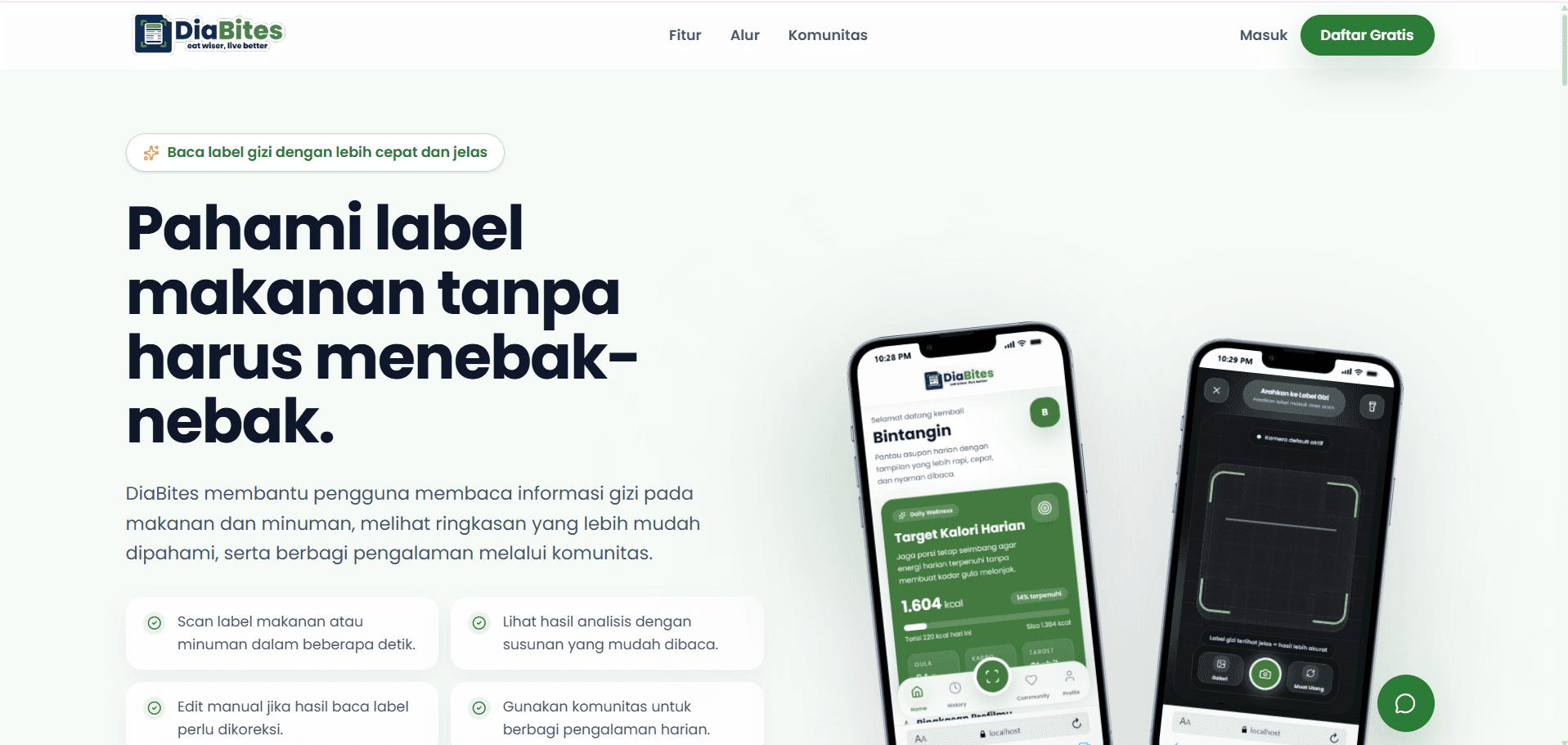 Tampilan website Diabites